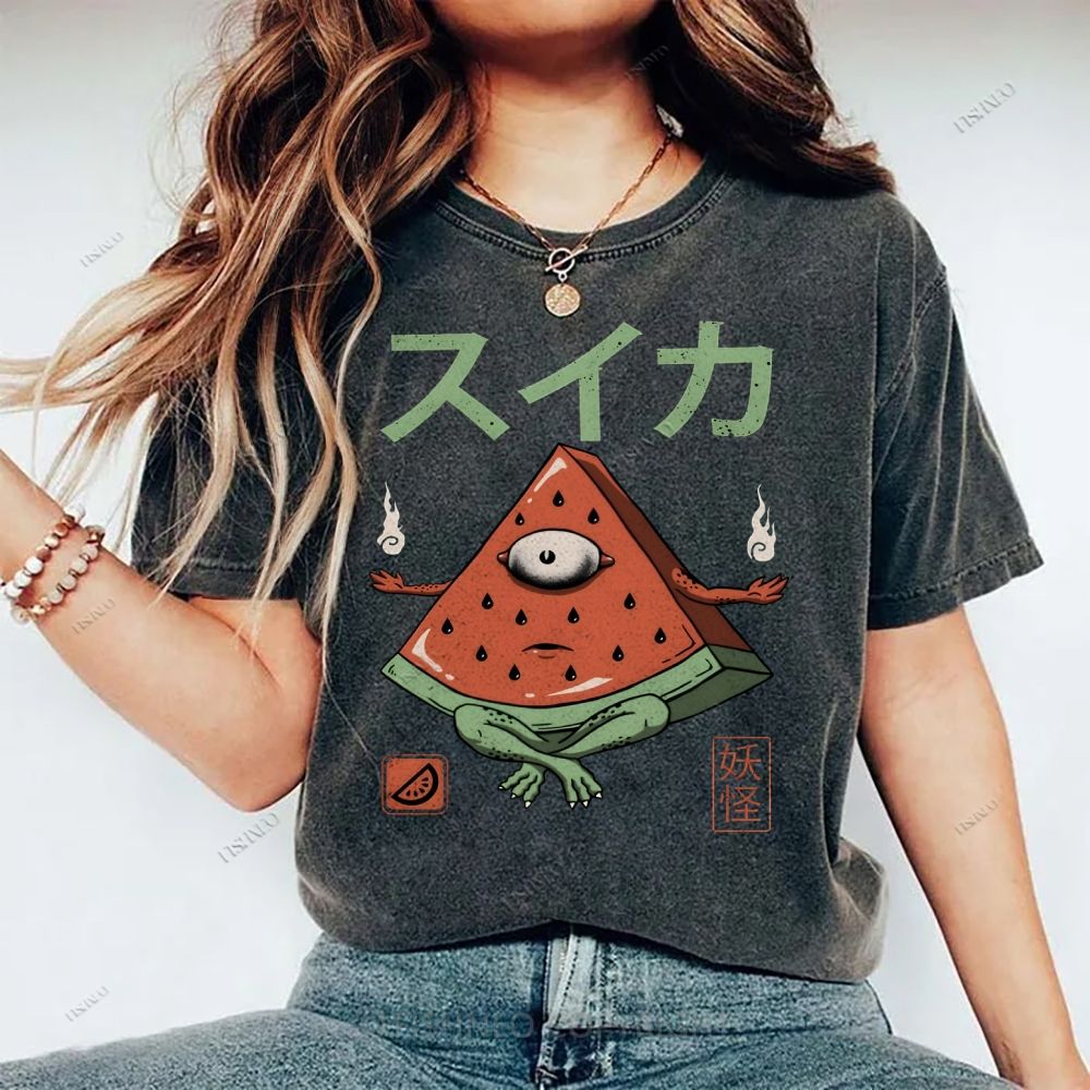 Unisex Watermelon Monster Printed Washed Tee