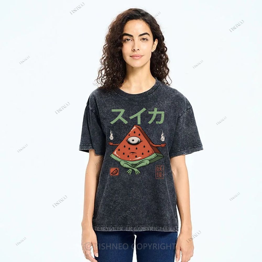 Unisex Watermelon Monster Printed Washed Tee