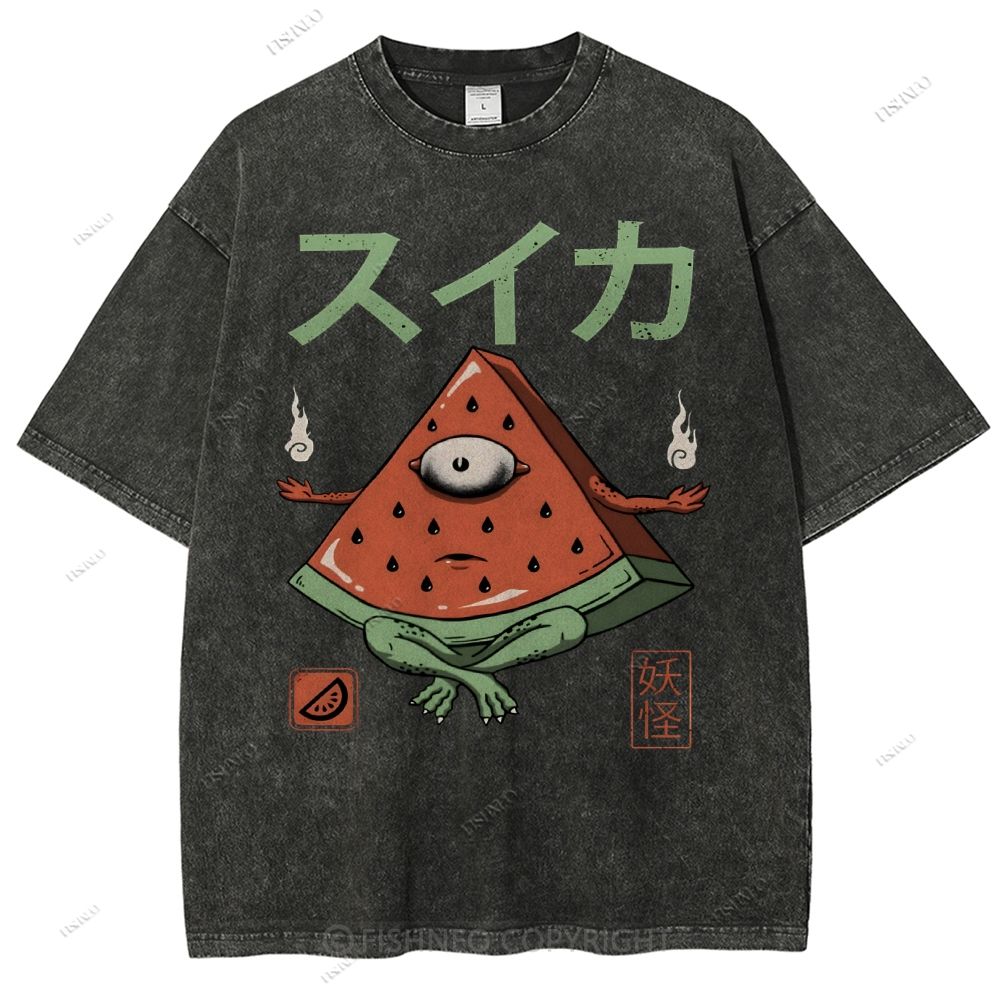 Unisex Watermelon Monster Printed Washed Tee