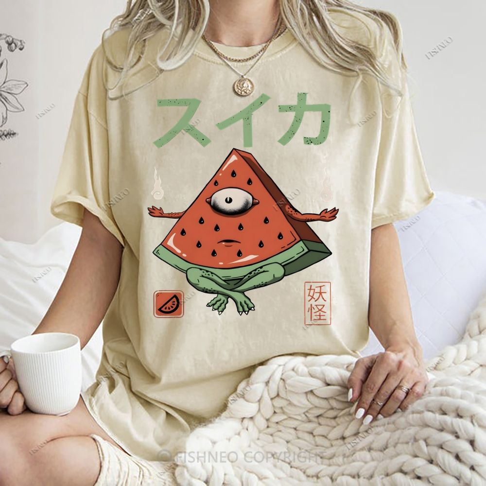 Unisex Watermelon Monster Printed Washed Tee