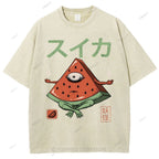 Unisex Watermelon Monster Printed Washed Tee