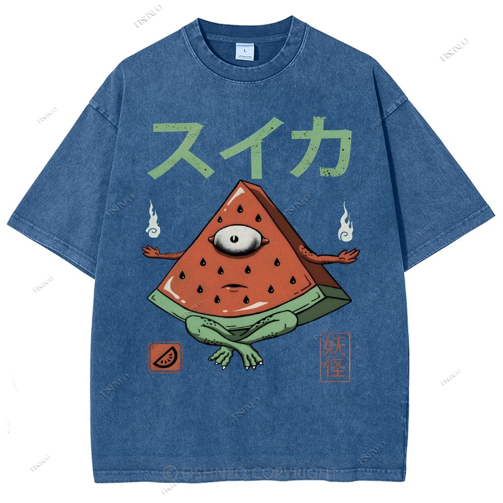 Unisex Watermelon Monster Printed Washed Tee