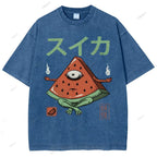 Unisex Watermelon Monster Printed Washed Tee