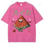 Unisex Watermelon Monster Printed Washed Tee