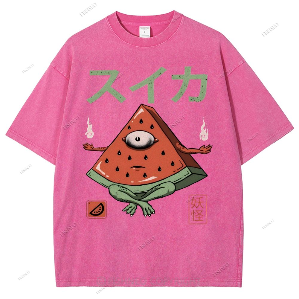 Unisex Watermelon Monster Printed Washed Tee