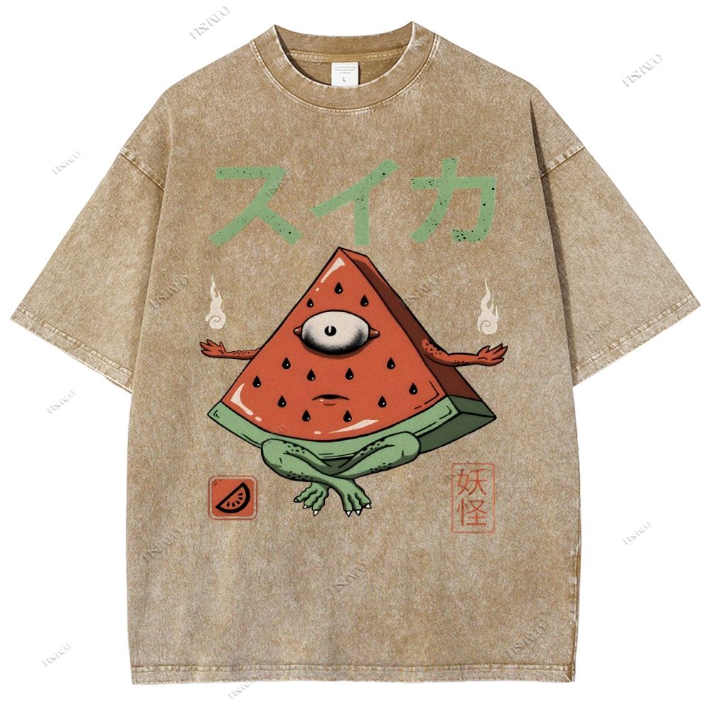 Unisex Watermelon Monster Printed Washed Tee