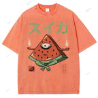 Unisex Watermelon Monster Printed Washed Tee