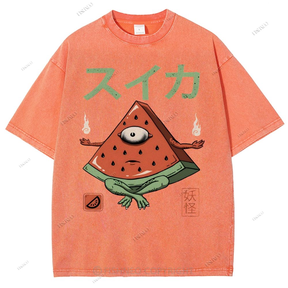 Unisex Watermelon Monster Printed Washed Tee