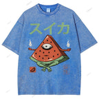 Unisex Watermelon Monster Printed Washed Tee