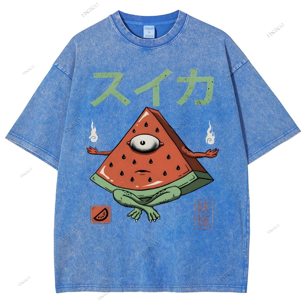 Unisex Watermelon Monster Printed Washed Tee