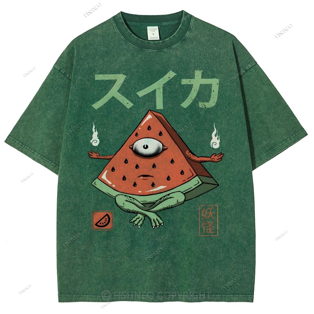 Unisex Watermelon Monster Printed Washed Tee