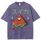 Unisex Watermelon Monster Printed Washed Tee