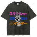 Unisex Japanese Graffiti Printed Washed Tee