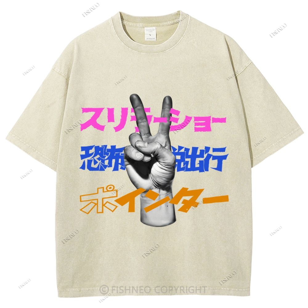 Unisex Japanese Graffiti Printed Washed Tee