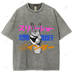 Unisex Japanese Graffiti Printed Washed Tee