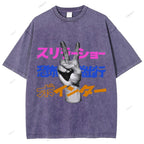 Unisex Japanese Graffiti Printed Washed Tee