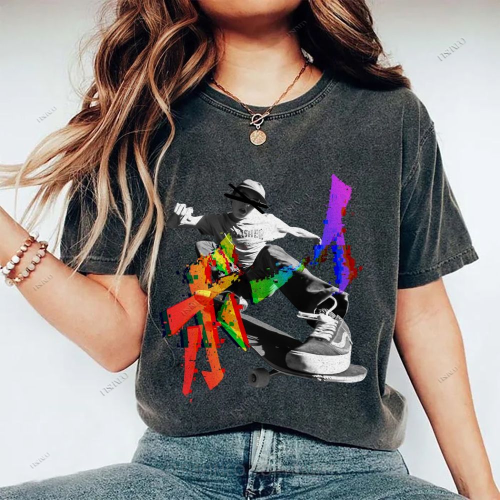 Unisex Japanese Skateboarding Printed Washed Tee
