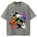 Unisex Japanese Skateboarding Printed Washed Tee