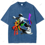 Unisex Japanese Skateboarding Printed Washed Tee