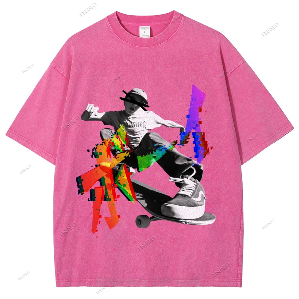 Unisex Japanese Skateboarding Printed Washed Tee