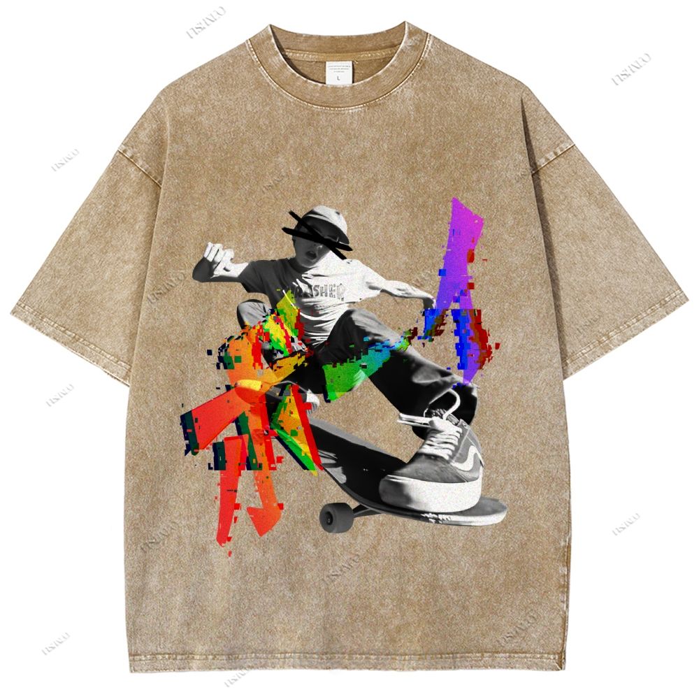 Unisex Japanese Skateboarding Printed Washed Tee