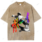 Unisex Japanese Skateboarding Printed Washed Tee