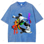 Unisex Japanese Skateboarding Printed Washed Tee