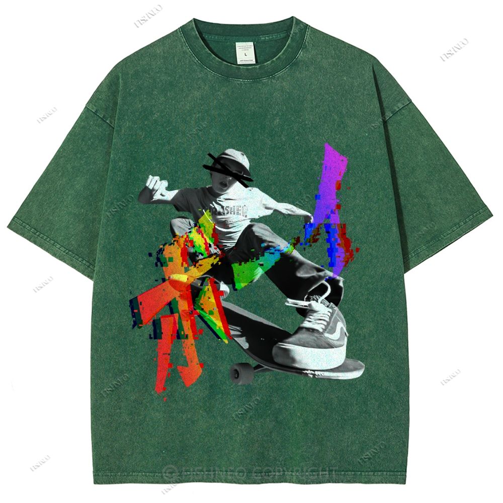 Unisex Japanese Skateboarding Printed Washed Tee