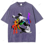 Unisex Japanese Skateboarding Printed Washed Tee