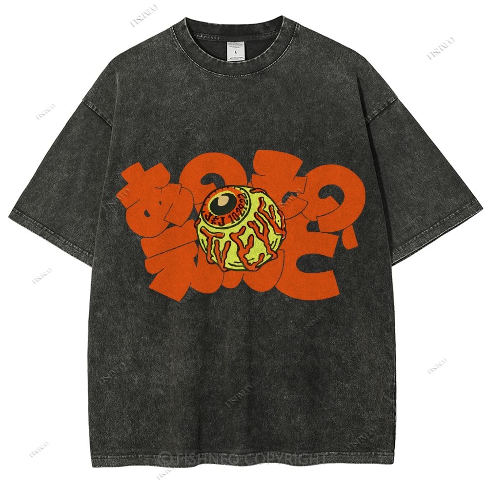 Unisex Japanese Eye Printed Washed Tee