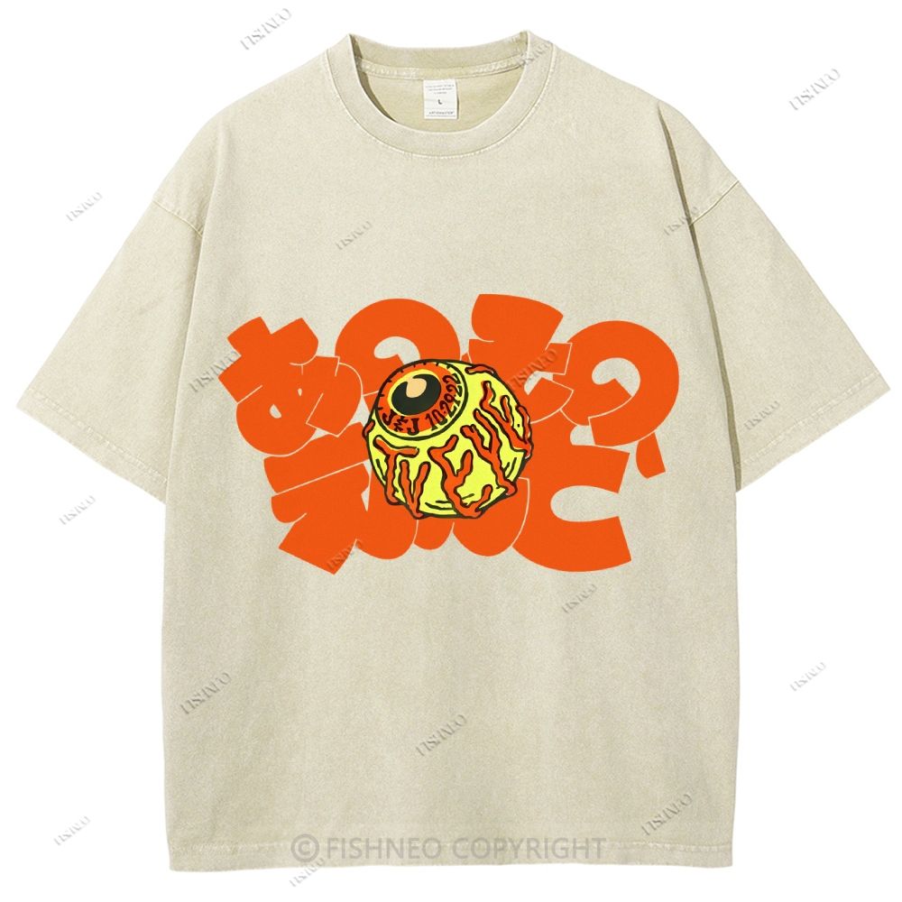 Unisex Japanese Eye Printed Washed Tee