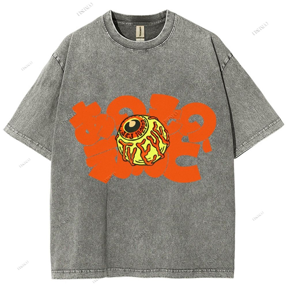 Unisex Japanese Eye Printed Washed Tee