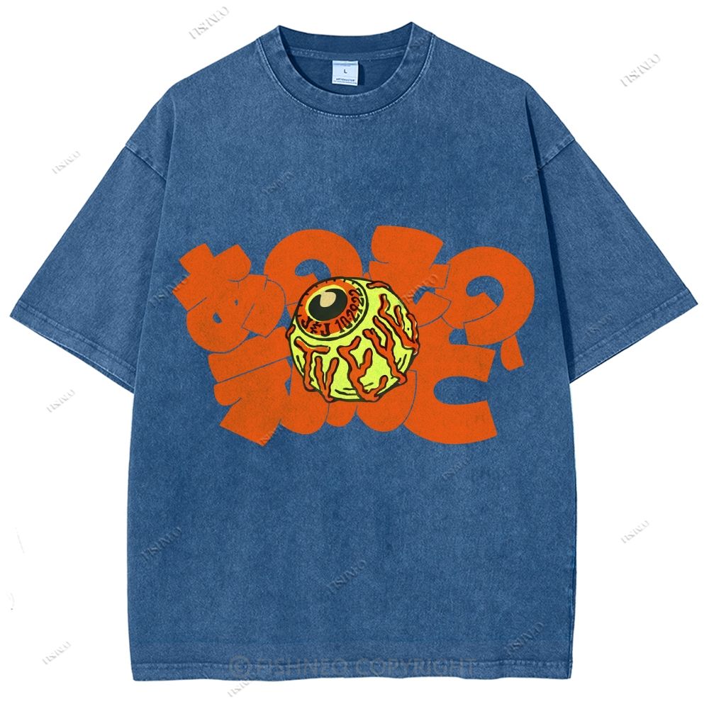 Unisex Japanese Eye Printed Washed Tee