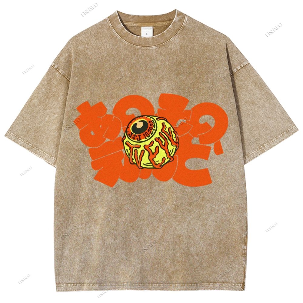 Unisex Japanese Eye Printed Washed Tee