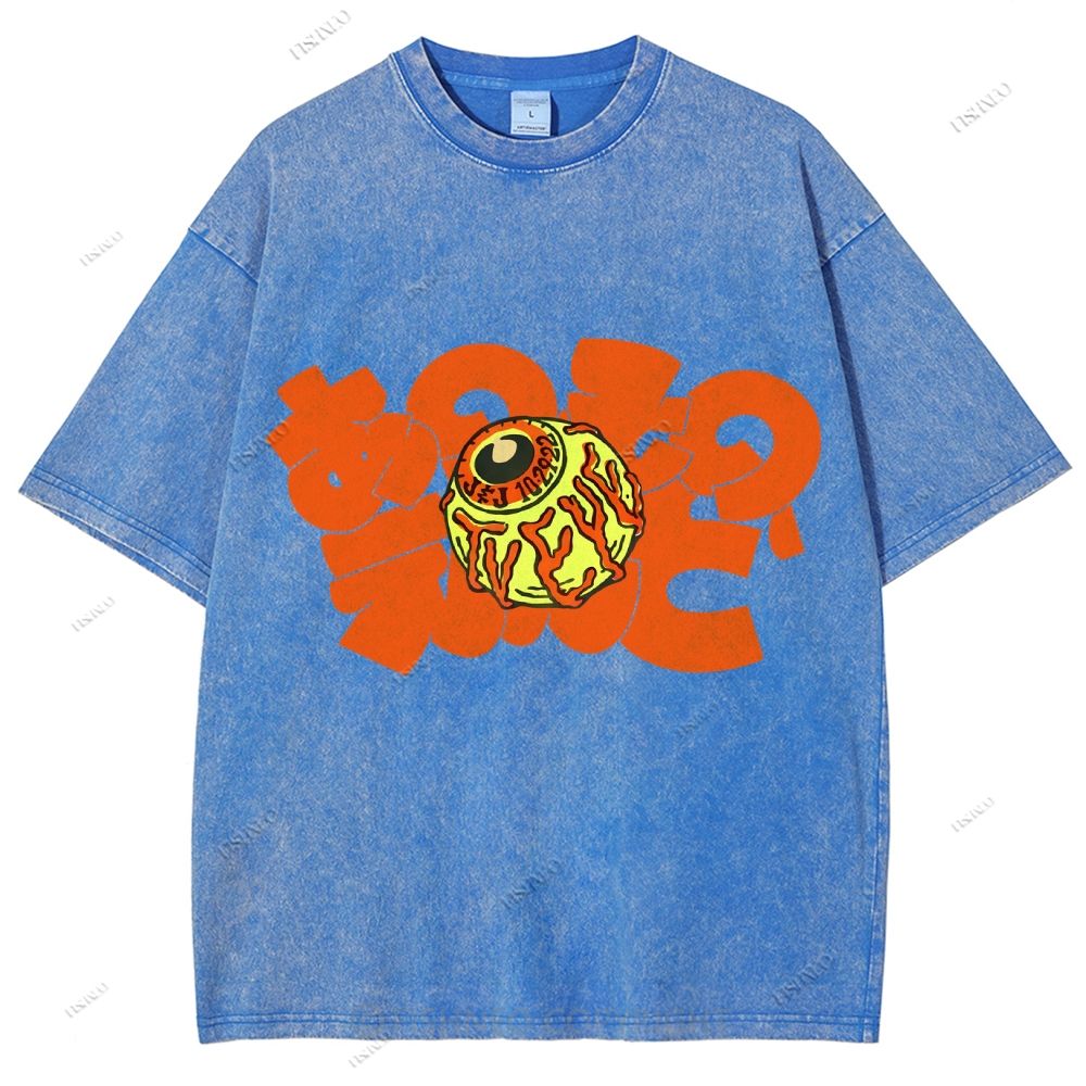 Unisex Japanese Eye Printed Washed Tee