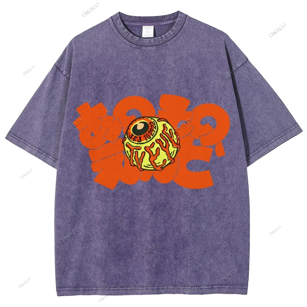 Unisex Japanese Eye Printed Washed Tee
