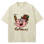 Unisex Japanese Graffiti Printed Washed Tee