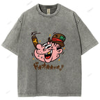 Unisex Japanese Graffiti Printed Washed Tee