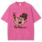 Unisex Japanese Graffiti Printed Washed Tee