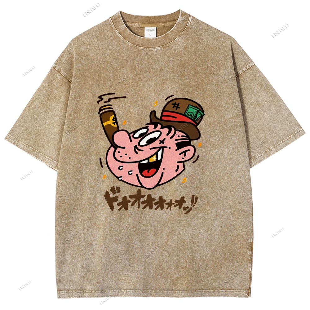 Unisex Japanese Graffiti Printed Washed Tee