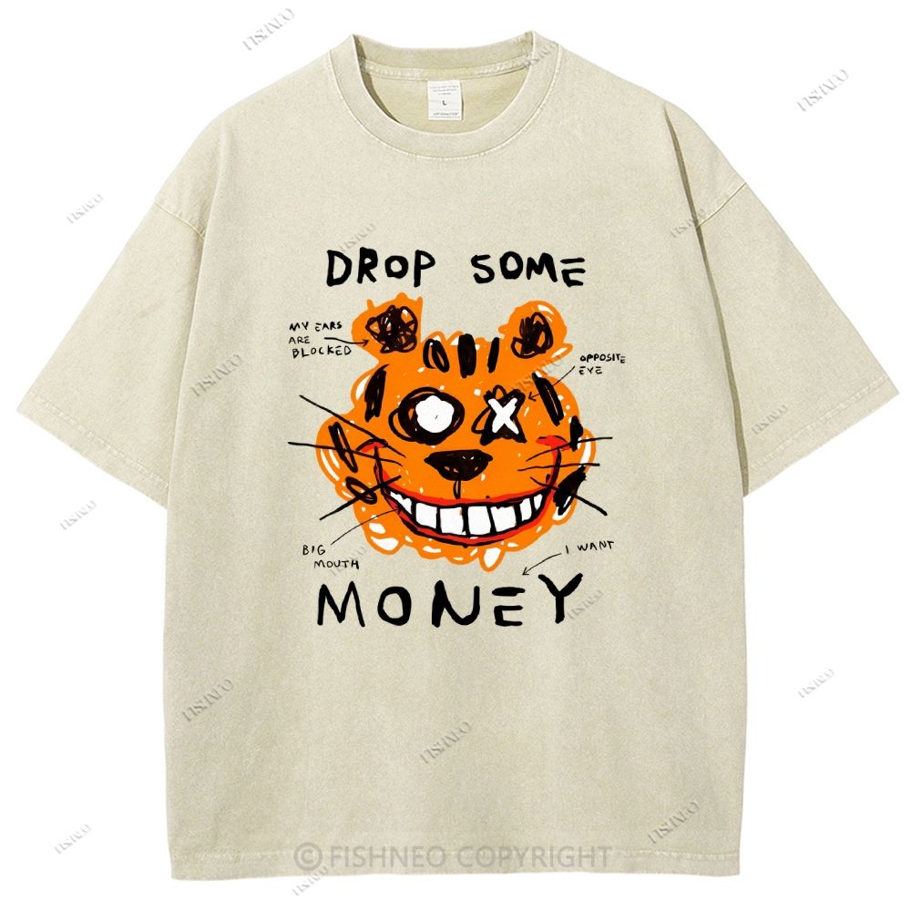 Unisex Tiger Graffiti Printed Washed Tee