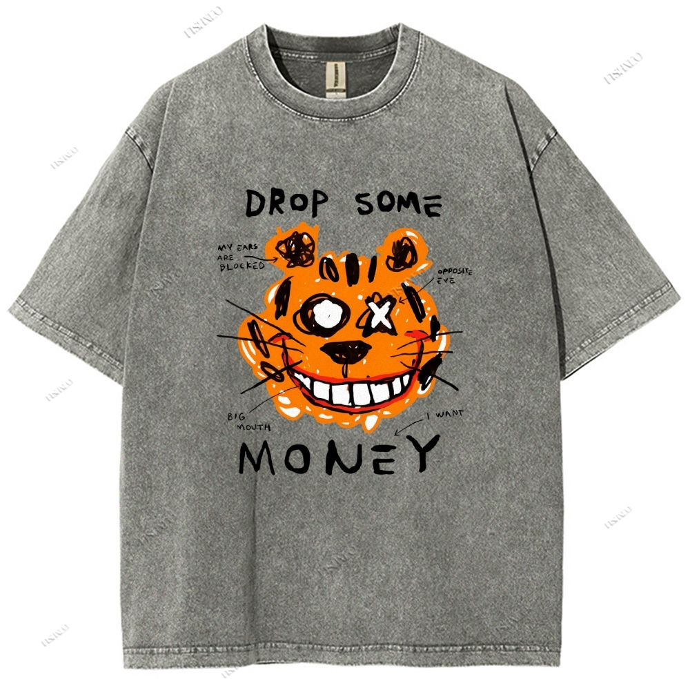Unisex Tiger Graffiti Printed Washed Tee