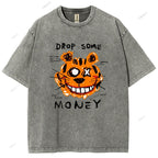Unisex Tiger Graffiti Printed Washed Tee