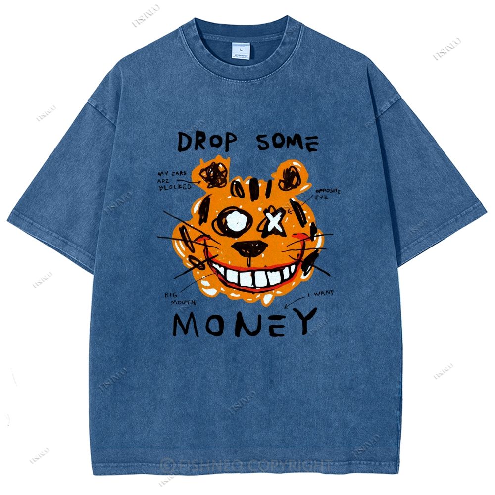 Unisex Tiger Graffiti Printed Washed Tee
