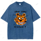 Unisex Tiger Graffiti Printed Washed Tee