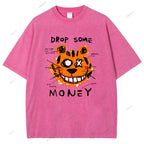 Unisex Tiger Graffiti Printed Washed Tee