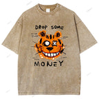 Unisex Tiger Graffiti Printed Washed Tee