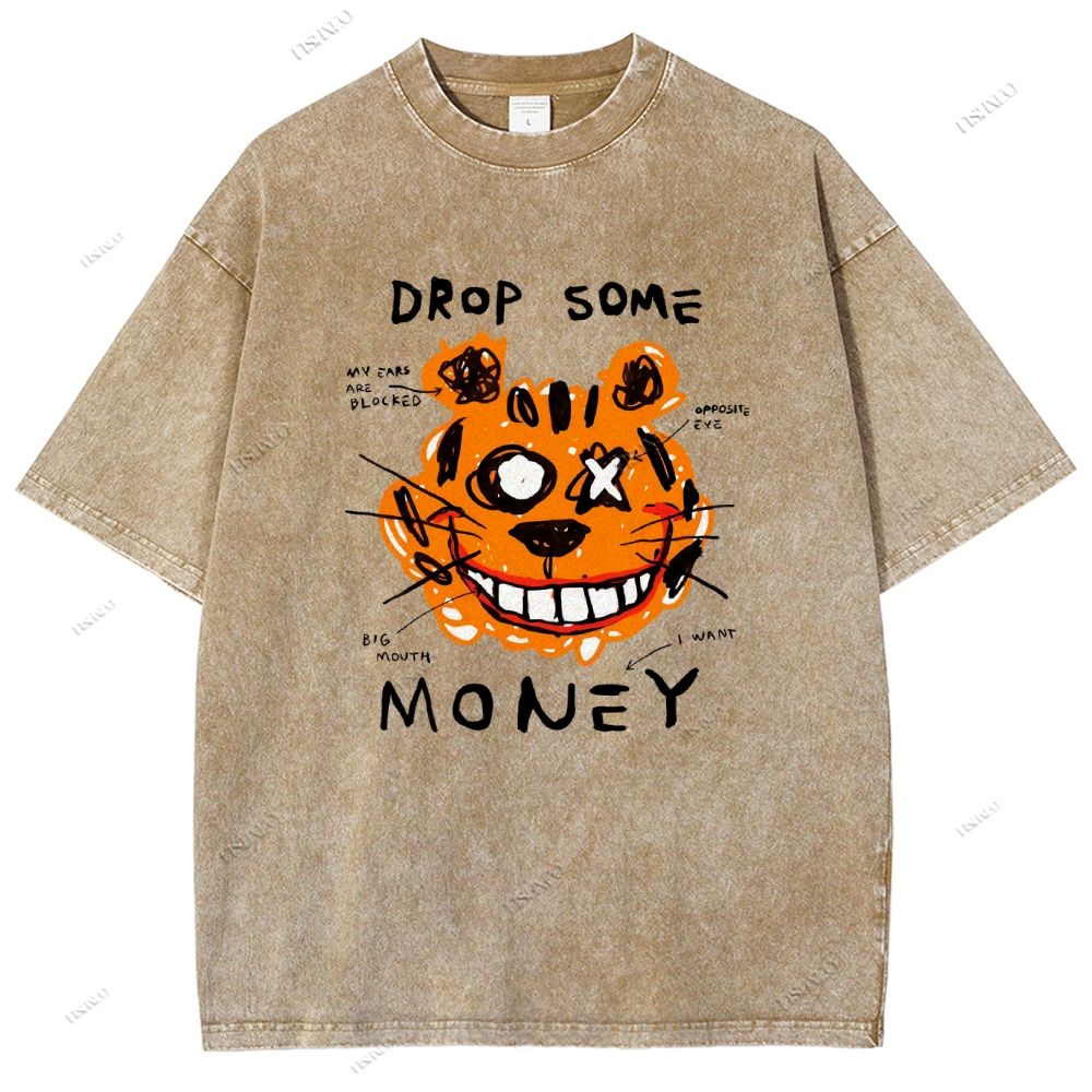 Unisex Tiger Graffiti Printed Washed Tee