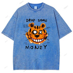 Unisex Tiger Graffiti Printed Washed Tee