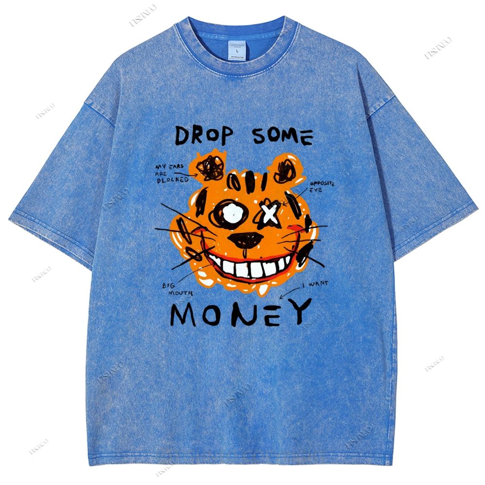 Unisex Tiger Graffiti Printed Washed Tee